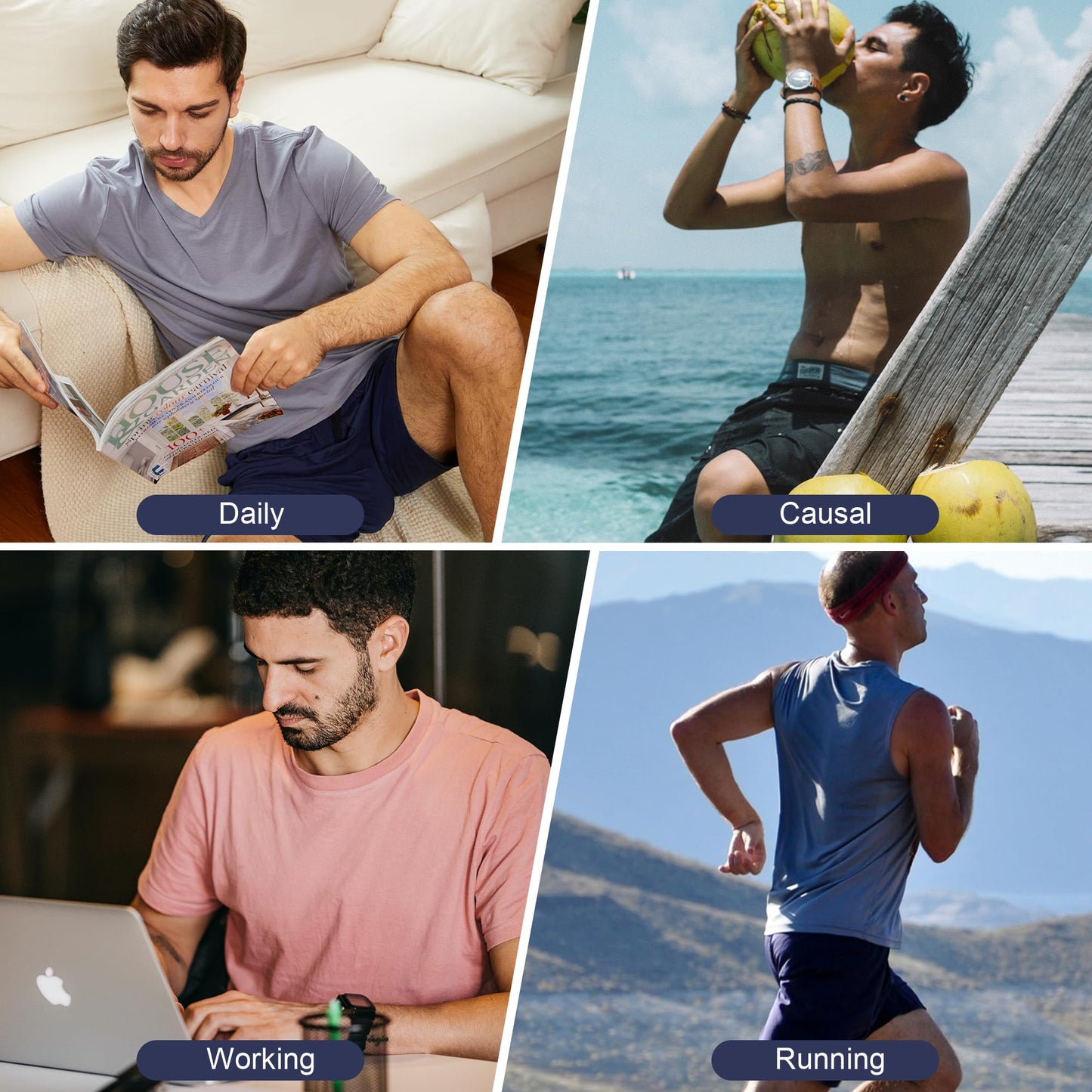 BAMBOO COOL Men's Pajama Bottoms Sleep Shorts Soft Comfy Breathable Lounge Short Pajama Pants with Pockets 2 Pack