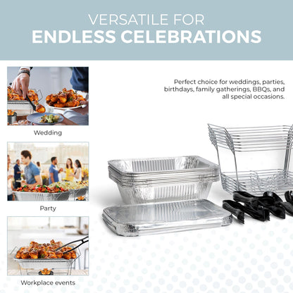 Alpha Living 6 Pack - Disposable Chafing Dish Buffet Set, Half Size Pans, Welded Body Food Warmers for Parties, Fuel Cans Complete Set, Warming Trays