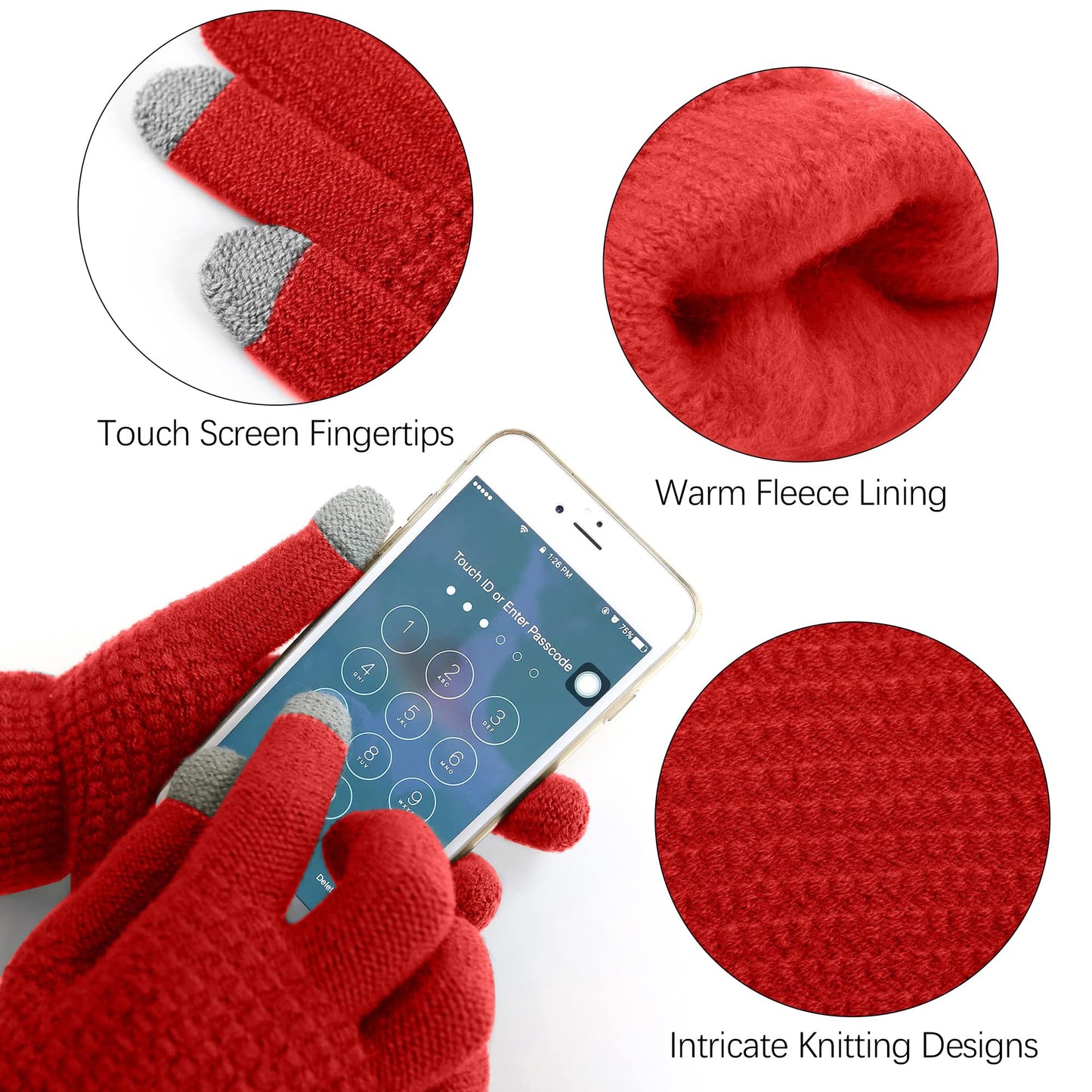 Aneco Winter Warm Sets Knitted Scarf Beanie Hat Touch Screen Gloves and Winter Ear Warmer for Men or Women