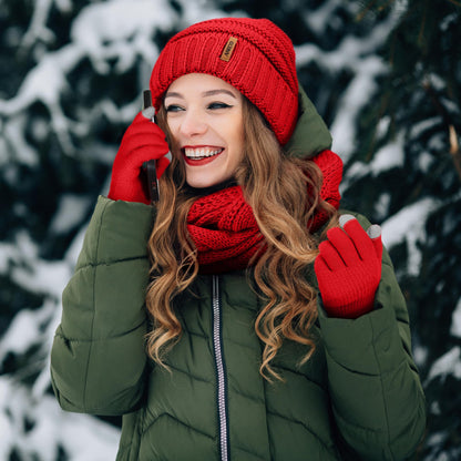 Aneco Winter Warm Sets Knitted Scarf Beanie Hat Touch Screen Gloves and Winter Ear Warmer for Men or Women