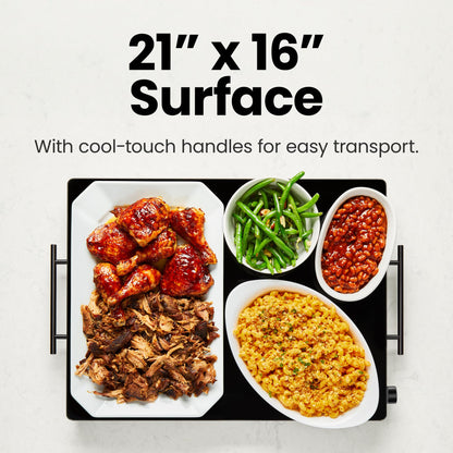 text  chefman-electric-warming-tray-with-adjustable-temperature-control-perfect-for-buffets-restaurants-parties-events-and-home-dinners-large-21-x-16-glass-top-surface-keeps-food-hot-black