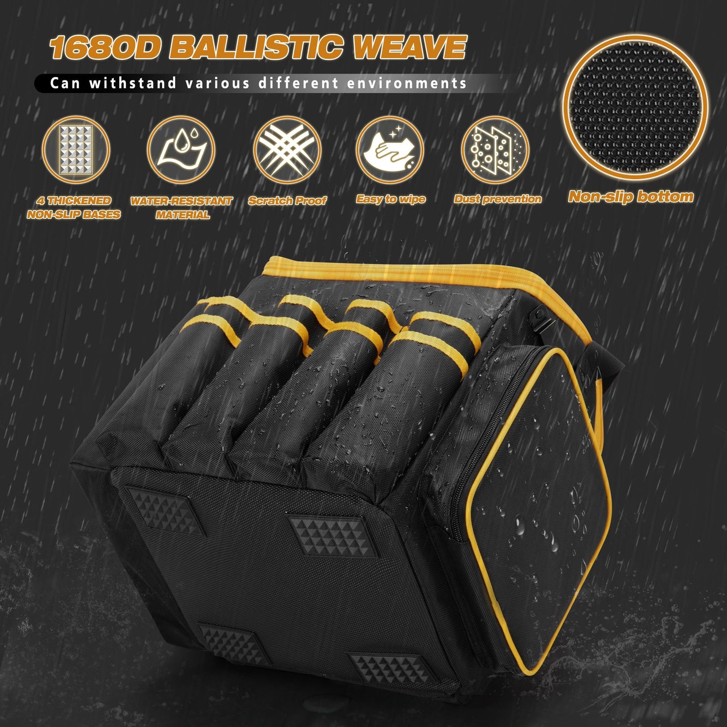 Marscamd Tool Bag with a Detachable Divider, Tool Tote with Multiple Pockets, Black