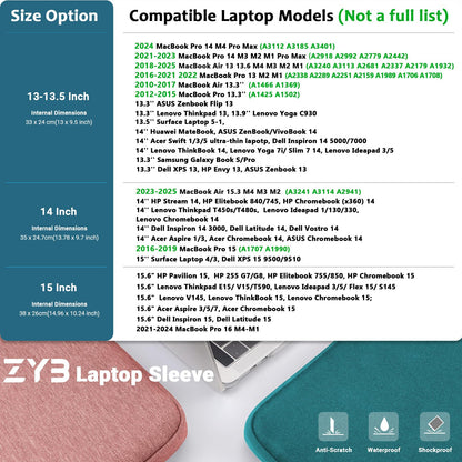 ZYB 14 inch Laptop Sleeve Case for MacBook Air 2023 15 inch M2 A2941, Lenovo Thinkpad Ideapad Chromebook HP Acer Dell 14 inch Surface 15 inch, Old Mac Pro 15, Pink