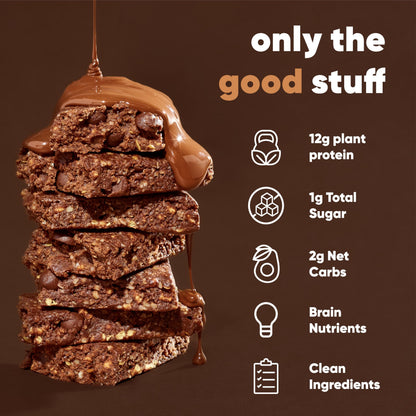 IQBAR Brain and Body Plant Protein Bars - Chocolate Sea Salt - 12-Count - Keto, Vegan, Low Carb, High Fiber, Gluten Free, Dairy Free, Low Sugar Snack with Nutrients for Focus, Energy, Meal Replacement