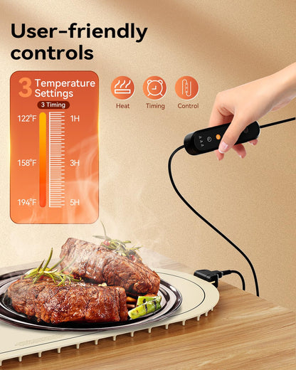 Warming Mat for Food Extra Large, 36"x15" Food Warming Mat with Heat Insulation Pad, Silicone Heating Mat for Food, Rollable & Portable, Food Warmers for Parties Buffet,Gatherings,Everyday Use