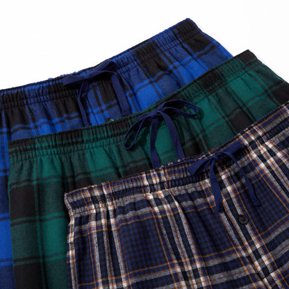 JupiterSecret Mens Pajama Pants Set Flannel Cotton Sleep & Lounge Pants, PJ Bottoms with Pockets and Button Fly 3 Pack