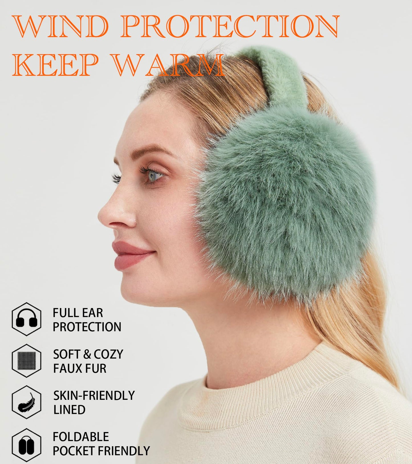 ZMUBB Winter Ear Muffs for Women Men - Foldable Fuzzy Earmuffs Faux Fur Ear Warmer, Perfect Ear Covers for Cold Days (green)