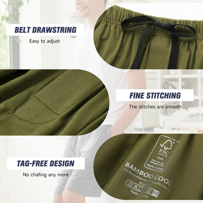 BAMBOO COOL Men's Pajama Bottoms Sleep Shorts Soft Comfy Breathable Lounge Short Pajama Pants with Pockets 2 Pack