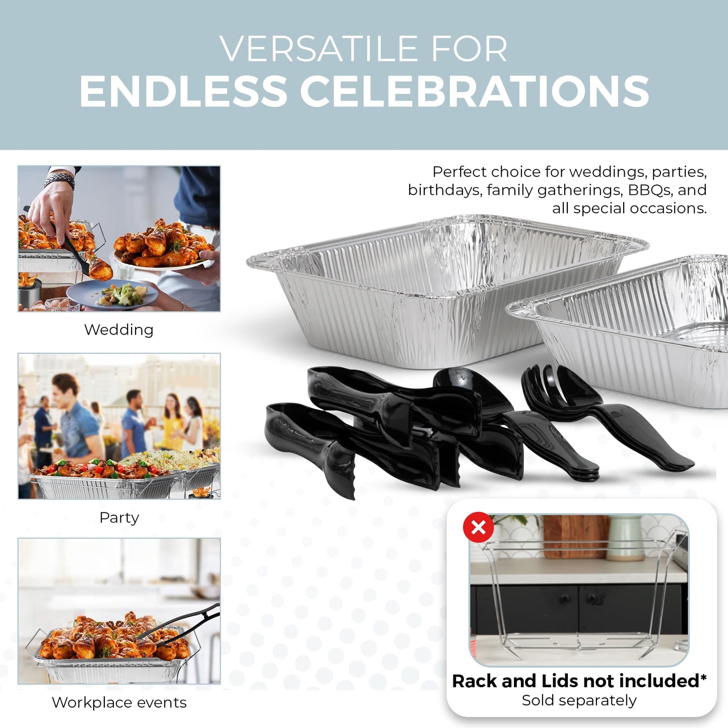 Alpha Living 6 Pack Refill Kit - Disposable Chafing Dish Buffet Set, Welded Body Food Warmers for Parties, Fuel Cans, Half Size Pans, Warming Trays