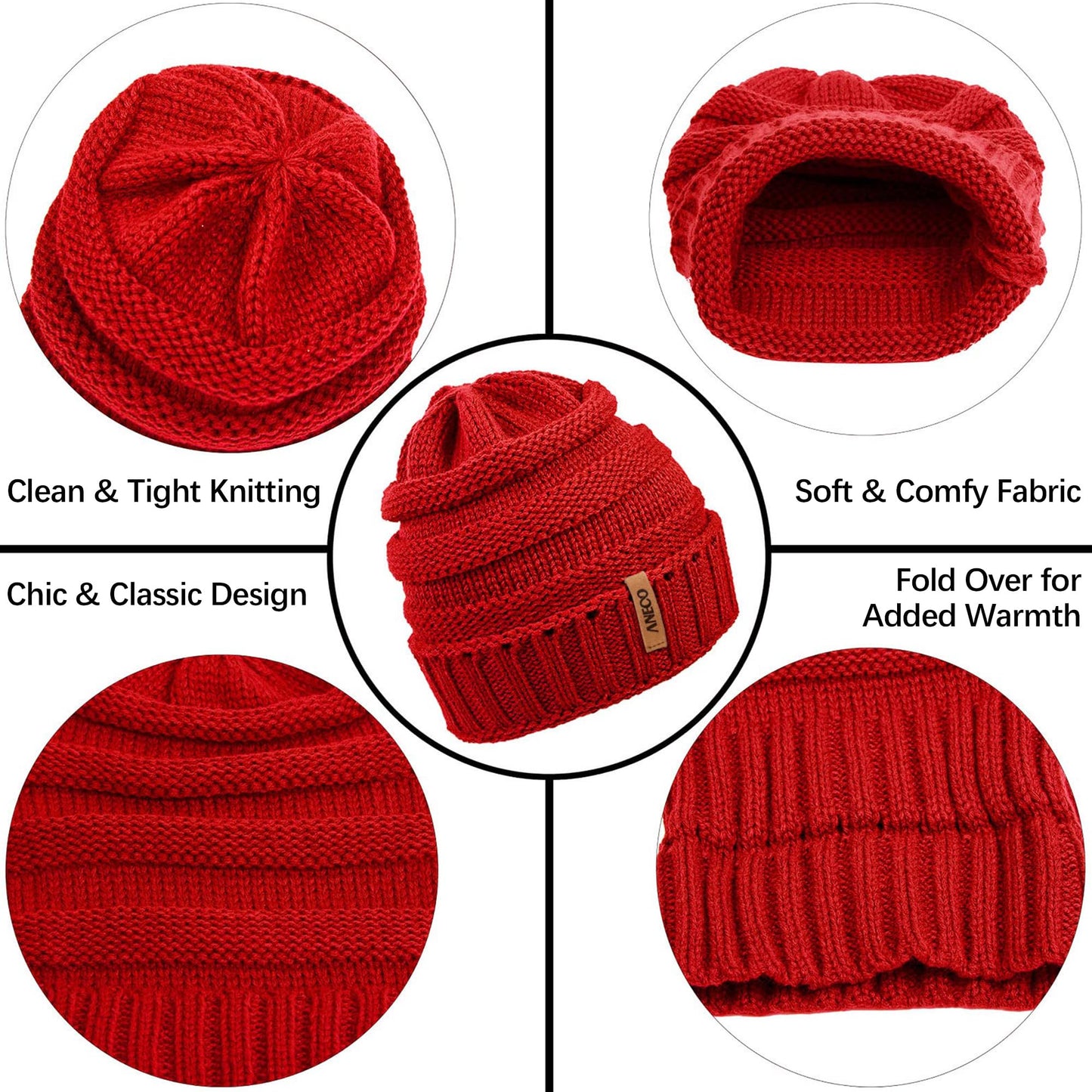 Aneco Winter Warm Sets Knitted Scarf Beanie Hat Touch Screen Gloves and Winter Ear Warmer for Men or Women