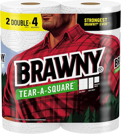 2-- brawny® tear-a-square® paper towels, 2 double rolls = 4 regular rolls