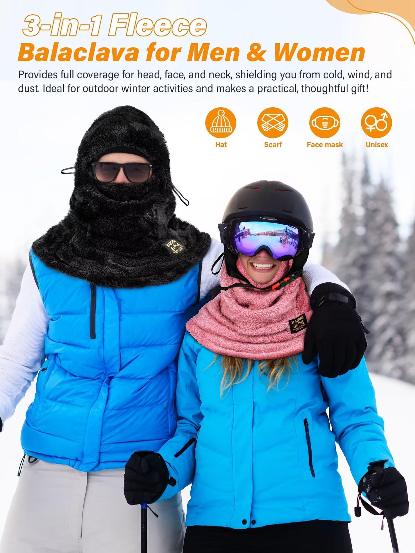 Ski Mask Balaclava for Women Men, Winter Full Face Mask Hooded Scarf for Cold Weather, Thermal Fleece Head Cover Neck Warmer for Motorcycle Skiing Snowboarding-Pink