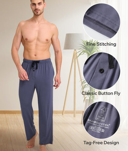 BAMBOO COOL Men's Pajamas Bottoms, Pajama Pants for Men, Lounge Sleep Pant, Pj Bottom, Soft Comfy Sleepwear with Pockets