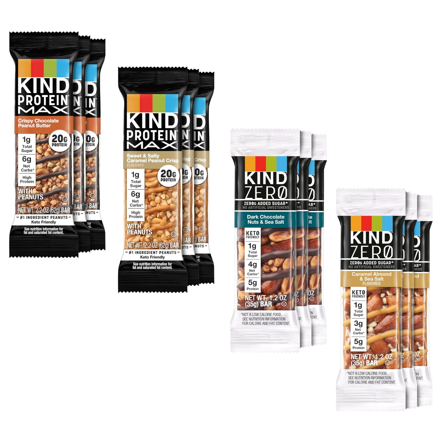 KIND Protein MAX and ZEROg Added Sugar Bundle Pack, High Protein Bars, Keto Snacks, (6) Protein MAX (6) Zero Added Sugar Bars, 4 Flavors, 12 Count Pack