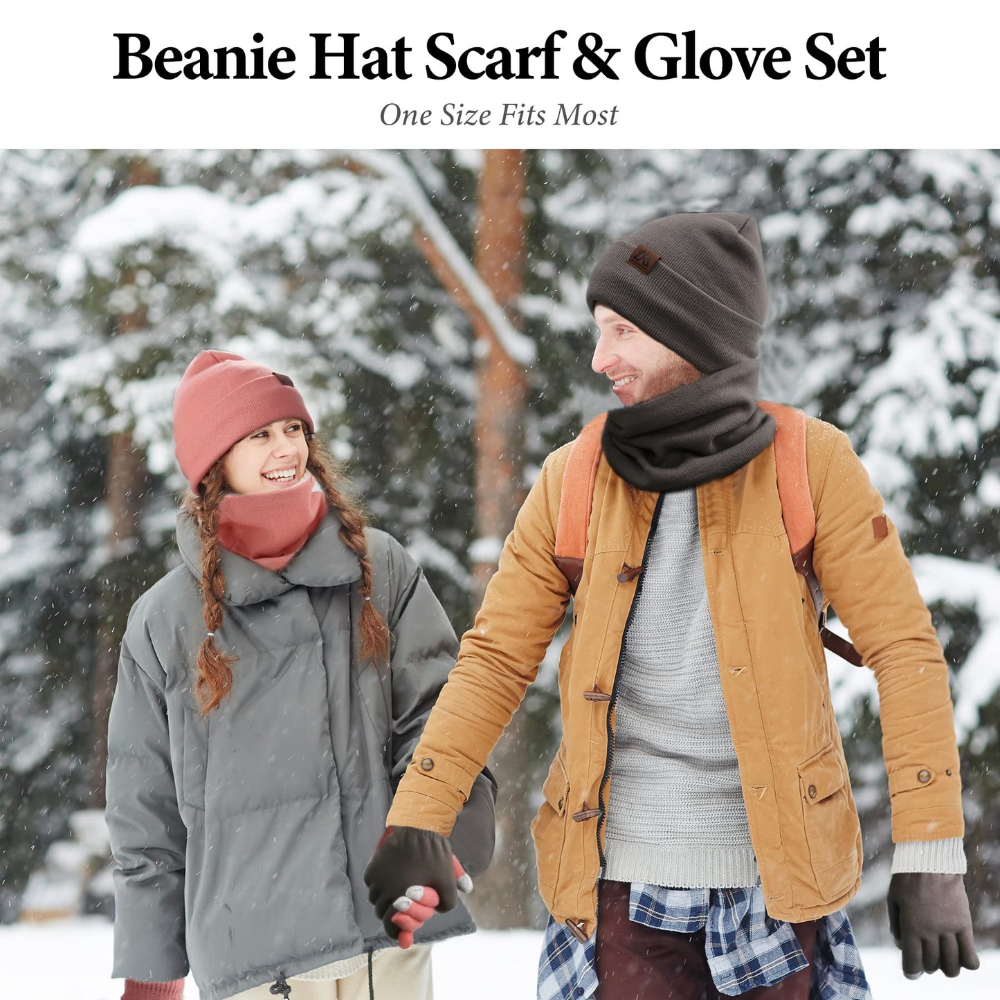 Winter Hat Scarf and Gloves Set for Women Knit Fleece Lined Warm Beanie Touch Screen Gloves Neck Warmer 3-Piece Sets for Unisex Adult 2025 Cold Weather Gifts