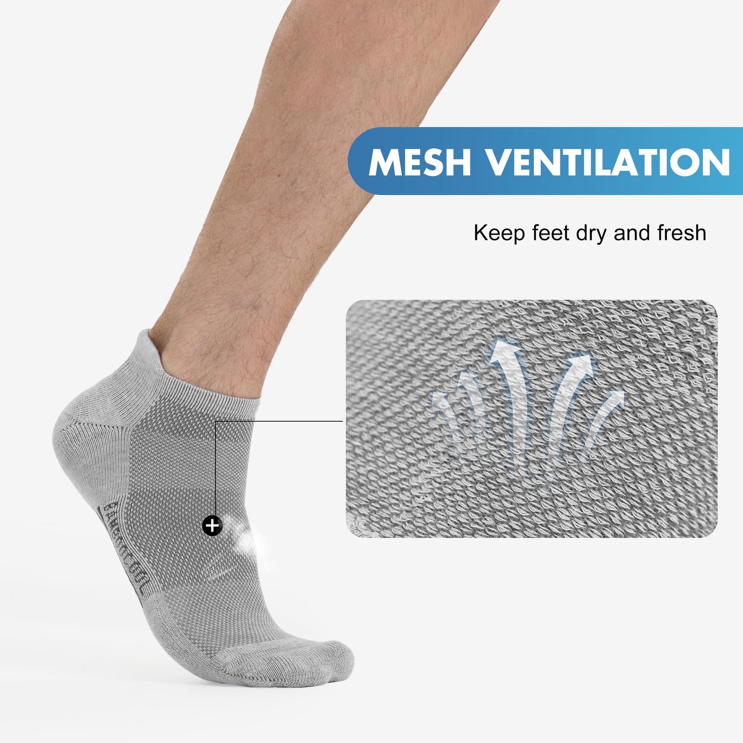 BAMBOO COOL Men's Ankle Socks Athletic Cushioned Moisture Wicking, Running Socks Arch Support Breathable, Heel Tab 8 Pack