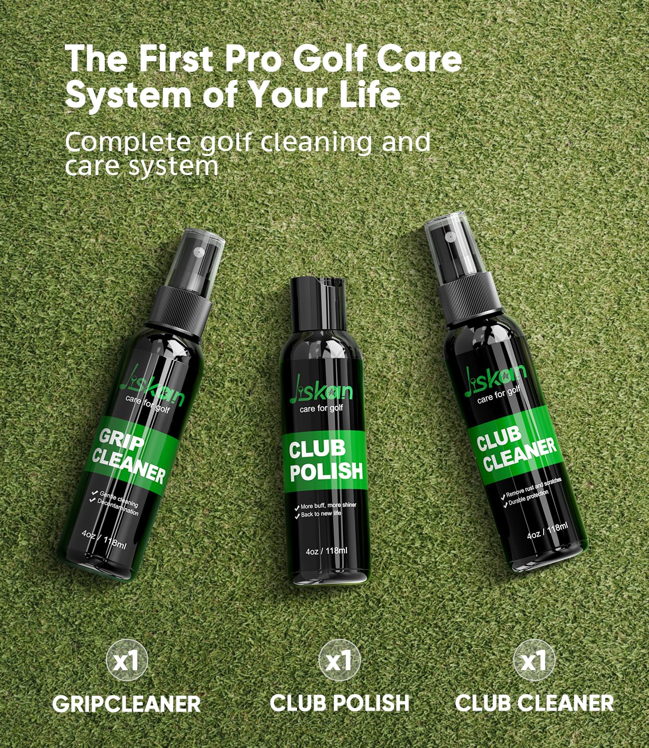 Jiskan Pro Golf Cleaning Kit with Golf Club Cleaner Brush, Grip Cleaner, Club Polish, Towel, Club Groove Sharpener Tool and Portable Case, Essentials Golf Accessories for Men Golf Gifts for Golfers
