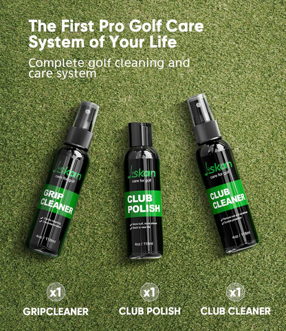 Jiskan Pro Golf Cleaning Kit with Golf Club Cleaner Brush, Grip Cleaner, Club Polish, Towel, Club Groove Sharpener Tool and Portable Case, Essentials Golf Accessories for Men Golf Gifts for Golfers