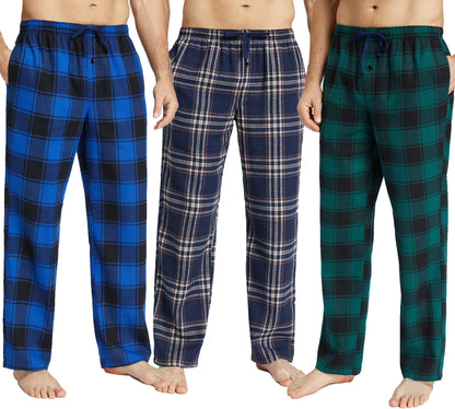 JupiterSecret Mens Pajama Pants Set Flannel Cotton Sleep & Lounge Pants, PJ Bottoms with Pockets and Button Fly 3 Pack