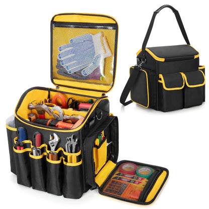 Marscamd Tool Bag with a Detachable Divider, Tool Tote with Multiple Pockets, Black