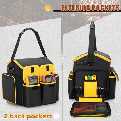 Marscamd Tool Bag with a Detachable Divider, Tool Tote with Multiple Pockets, Black